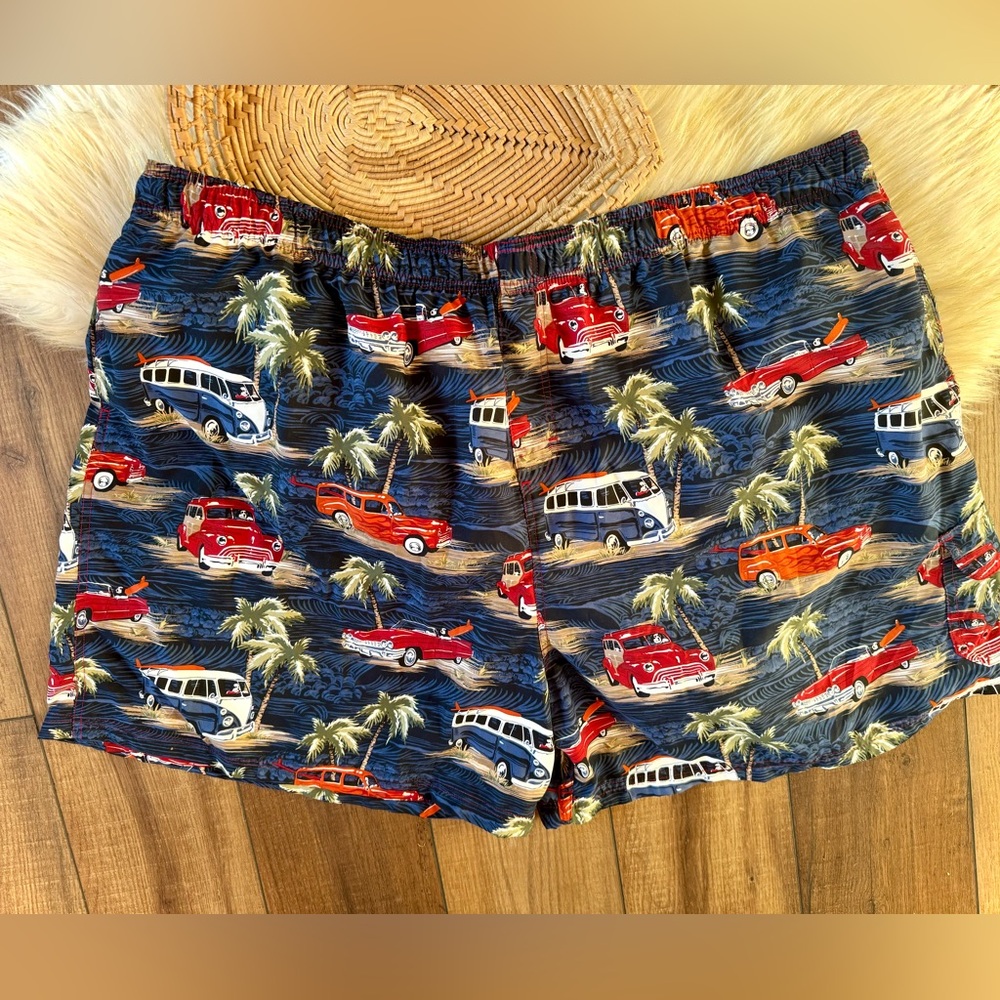 Big Dogs Blue Res Classic Cars Palm Trees Swim Trunks Size 5x